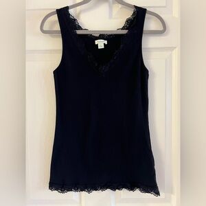 Sundance Catalog lace trimmed cotton tank. Ribbed. Black. EUC! Size Large.